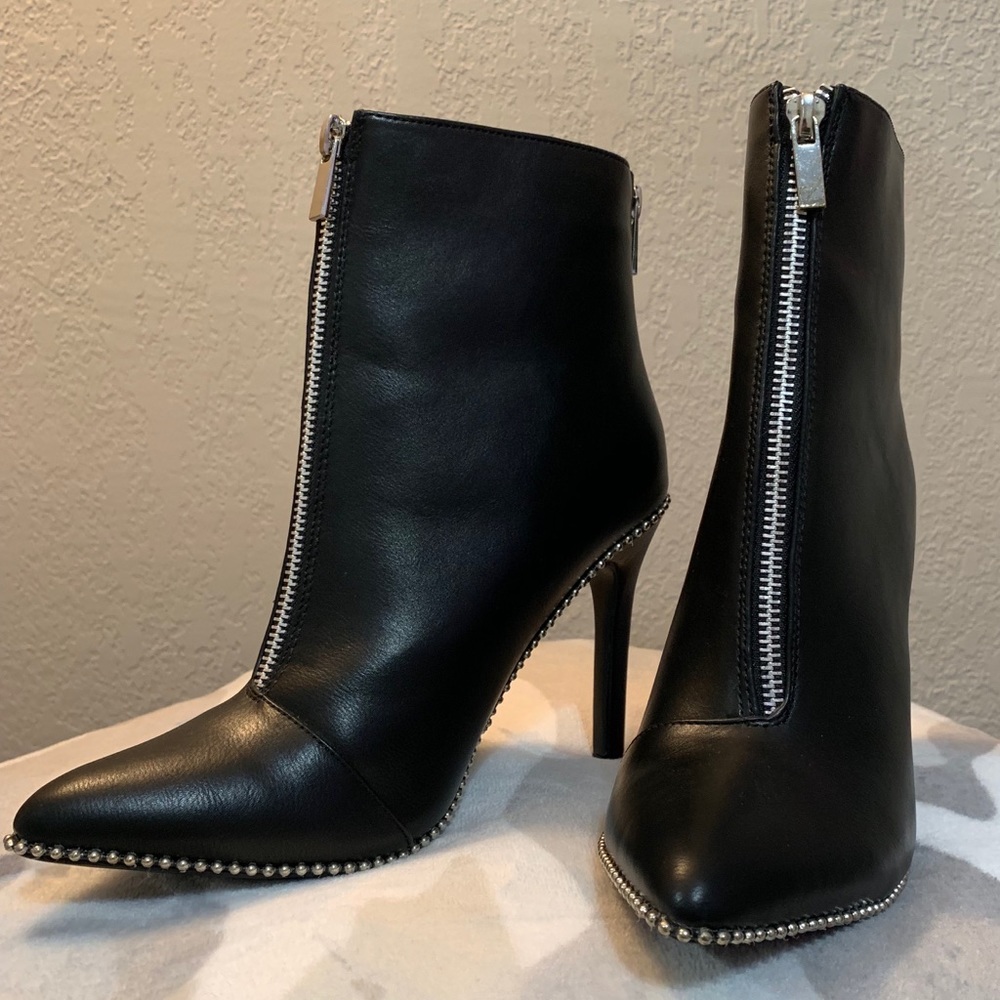 Leather Studded High Heel Boots